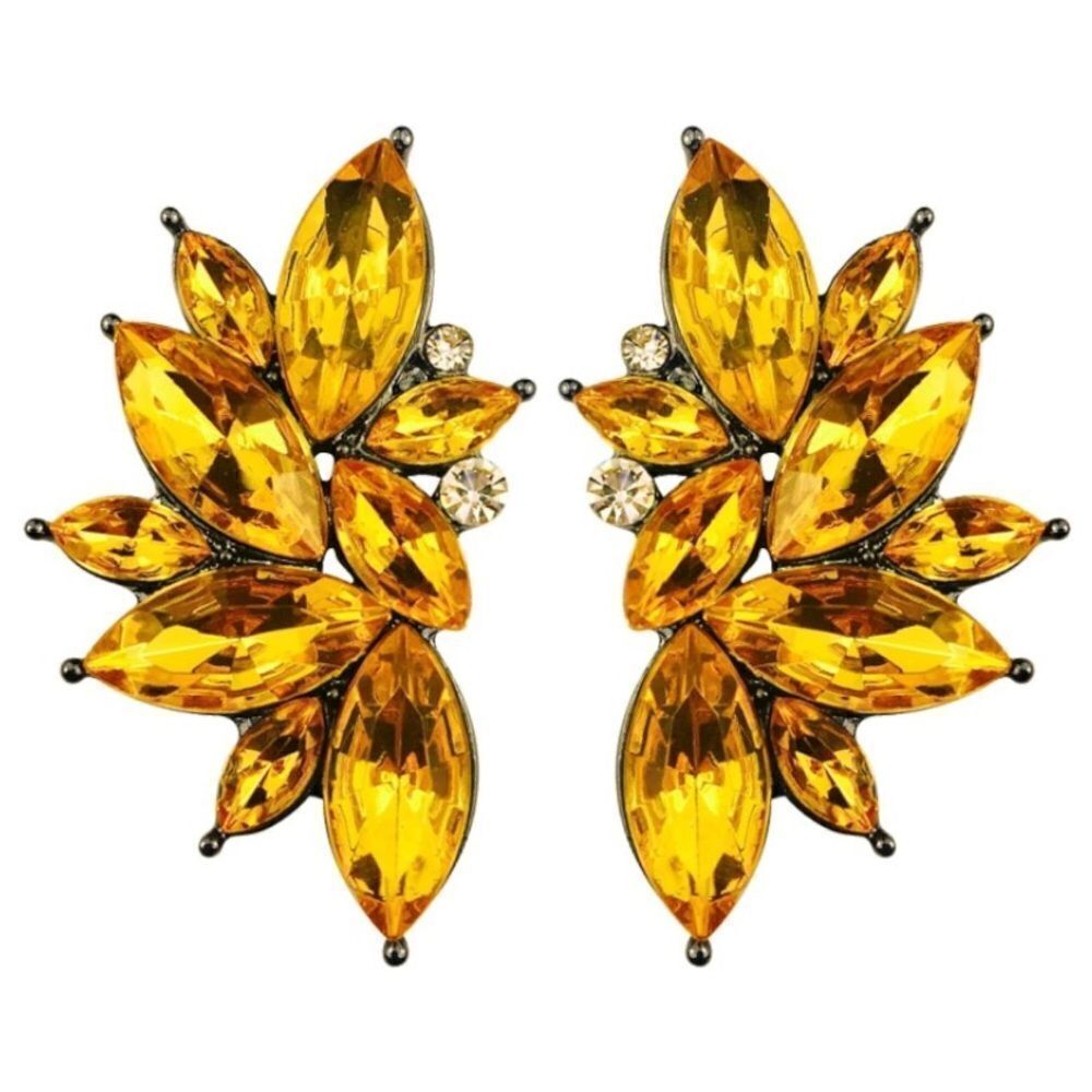 Gun Metal Black with Yellow Citrine Crystal 80's Punk Rock Starburst Earrings